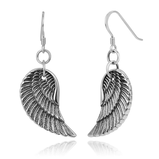 925 Sterling Silver Oxidised Double Angel Wings Wing Beautiful Stud Earrings Box
